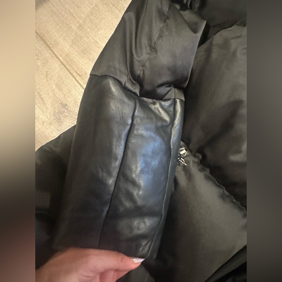 Sandro Paris Marcie black down jacket with fur and leather trim 2 - Picture 7 of 15